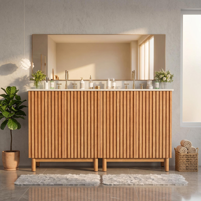 Ensemble de meuble-lavabo sur pied 60 "de style américain traditionnel (avec lavabo en céramique)