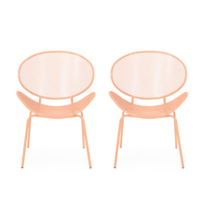 Modern Outdoor Metal Shell Chairs ( Of 2), Orange, 24.99"w X 25.22"d 34.04"h 2 Chairs, 34.04"h, Minimalist