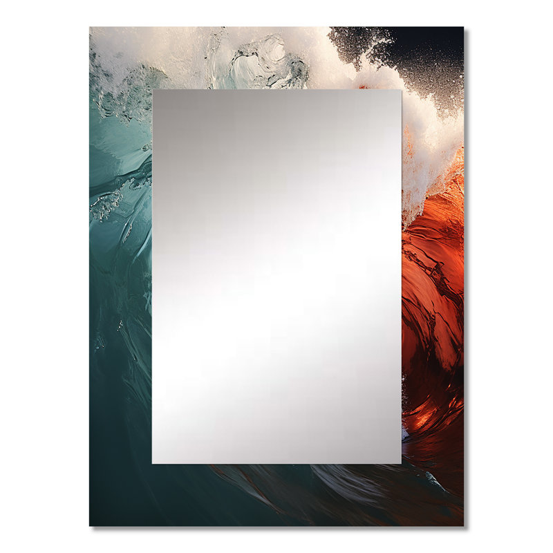 Green Red Wave Colorful Wonder II - Coastal Decorative Wall Mirror, Green Mirror, Printed Metal Art, 32" x 24"