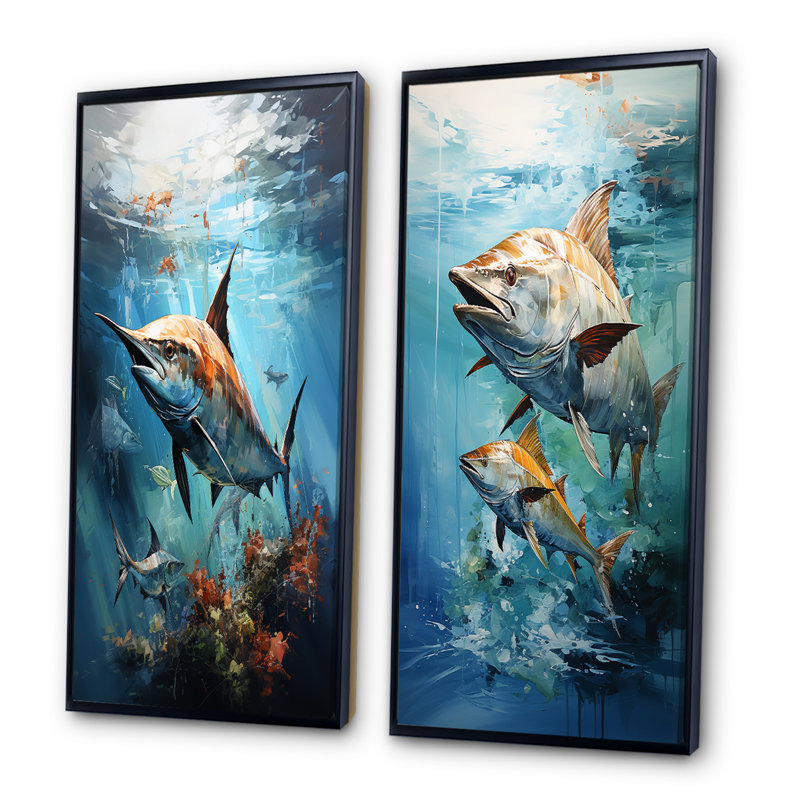 «Fishing Majestic Marlins» - 2 pièces, H 40 po x l 40 po, Cadre noir