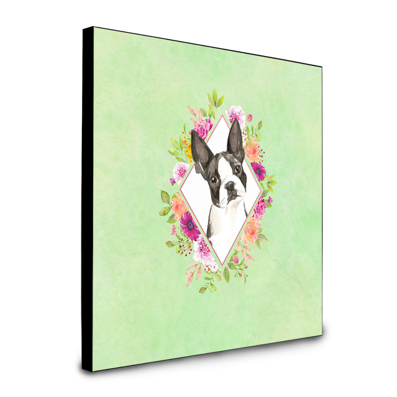 Panneau mural Dollman Flowers, Vert, Boston-terrier