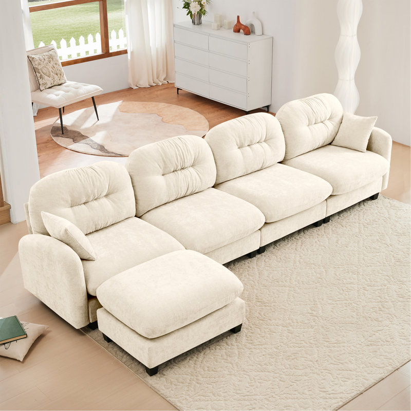 Modular Sectional L Shaped Couch With Ottoman,Soft Chenille Fabric,Ergonomic Design,Tufted Cushion Backrest Design,High Quality Wooden Base Easy Install,Fits Bedrooms Living Rooms Reading Nooks,Beige