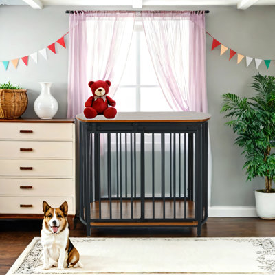 GO 31.5" Furniture Style Dog Crate for Small and Medium Dogs, Wooden Cage Indoor Kennel Furniture, Modern Dog Crate End Table with Double-Doors