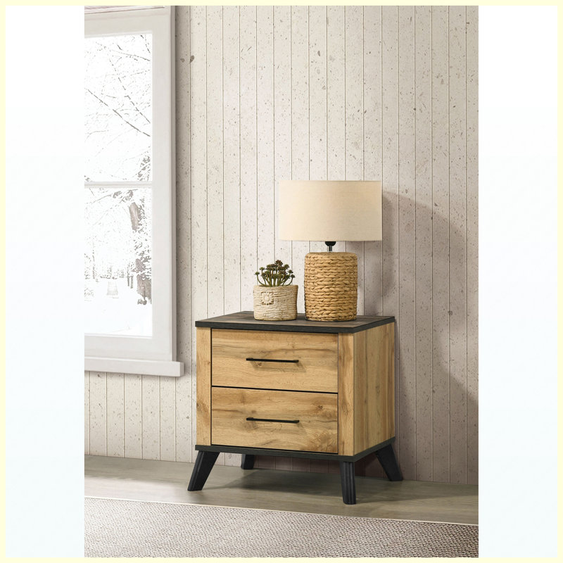 Natural Pine 2-Drawer Nightstand Bedside Table