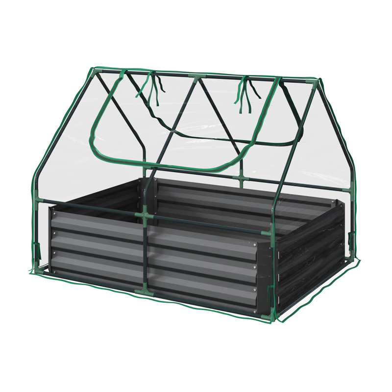 Raised Garden Bed with Removable Green House - 4ft x 3ft Rust-Resistant Galvanized Steel Planter Box with PVC Grow Tent by Pure Garden