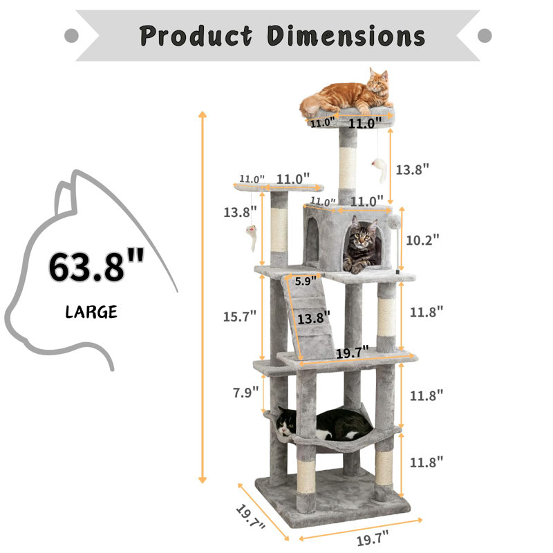 Arbre à chat 63,8 po Eethan, Gris clair