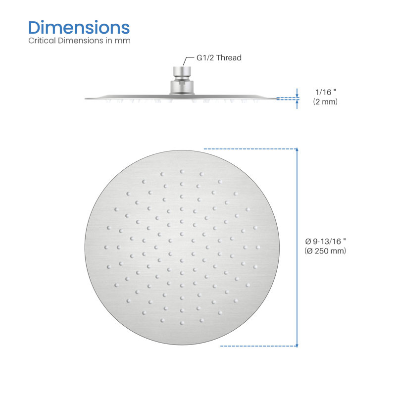 Pomme de douche circulaire à profil ultra mince en métal 10 po 1,75 gallons par minute, Nickel brossé