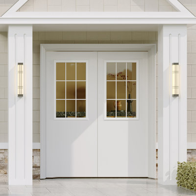Prehung Double Front Door 18 Lite Clear Glass White Exterior Entry Door with Frame and Hardware French Patio Style
