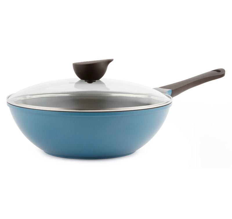 Neoflam Eela Non Stick 12'' Chef's Wok with Glass Lid, Deep Blue