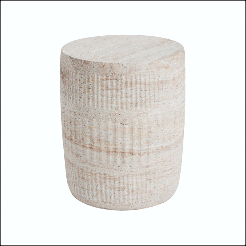 Table d'appoint d'extérieur / d'intérieur en béton léger avec finition en travertin - Cylindre