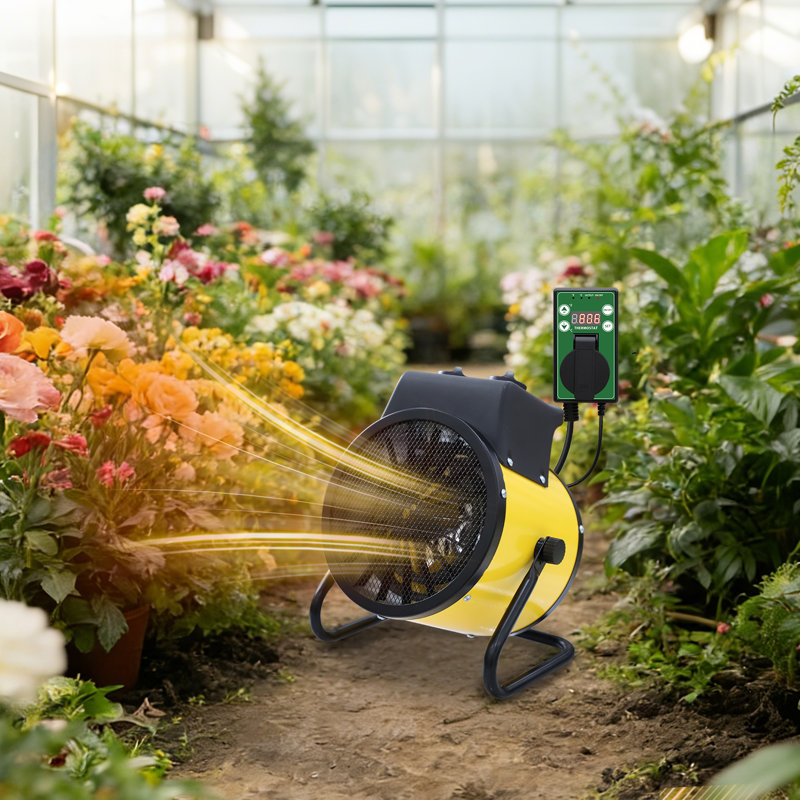 1500W Greenhouse Heater with Thermostat, Electric Portable Space Heater Fan Fast Heating with Overheat Protection, Yellow