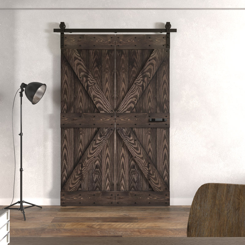 Porte de grange pliante gaufrée 84 po avec quincaillerie coulissante Coast Sequoia, 30 po x 84 po, Café Kona