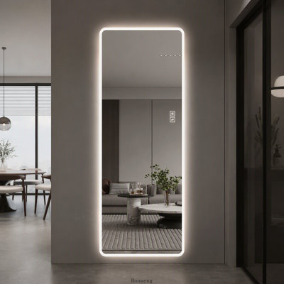 63"x24" LED Full Length Wall Mirror, 3‑Color Dimmable Lighting, Shatter‑Proof, Memory Function, Plug‑In or Hardwired for Bedroom