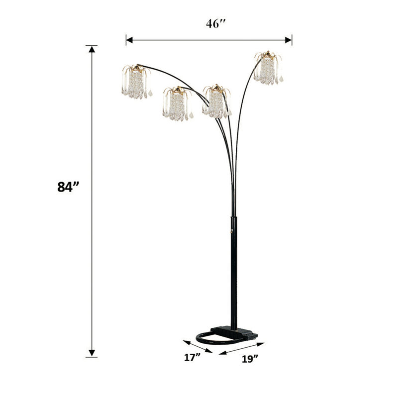 Lampe sur pied en cristal à 4 têtes inspirées, Noir et or