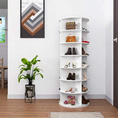 Étagère à chaussures rotative à 7 niveaux, présentoir à chaussures tournantes, carrousel rond de rangement pour chaussures 360, organisation de placard à chaussures à rotation verticale, cadeau pour la fête des mères (BLANC)