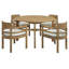 Ensemble de salle à manger en bois d'acacia avec table ronde, trou de parasol et chaises rembourrées-129441916