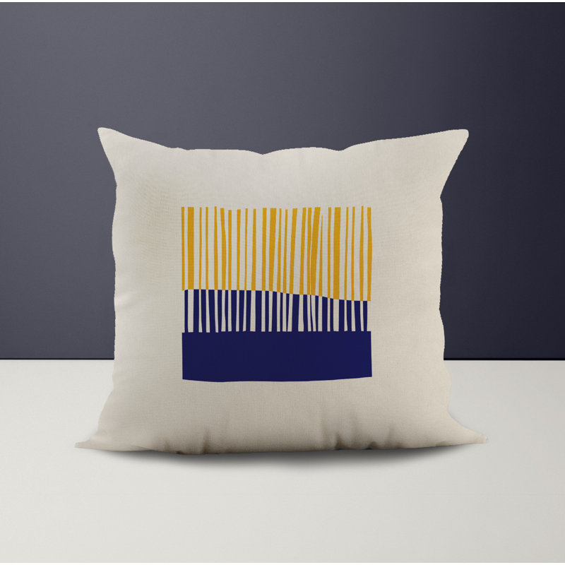 Jeté carré en polyester intérieur / extérieur, L 17 po x H 17 po, Jaune / Bleu Marine