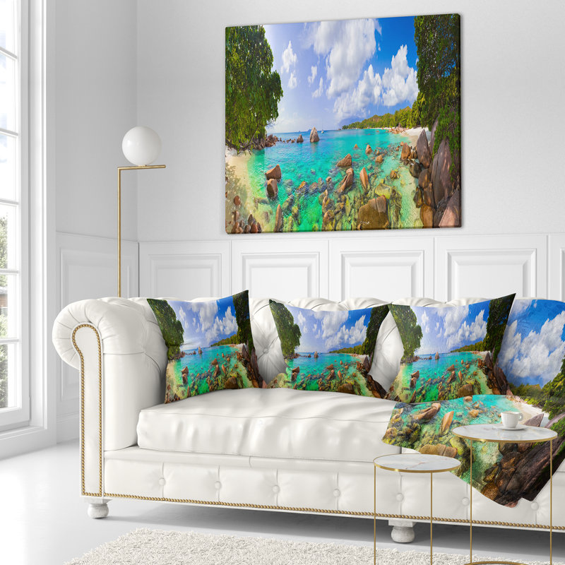 Coussin Anse Latium, photographie de paysage, Seychelles, 16 po x 1 po, Coussin décoratif