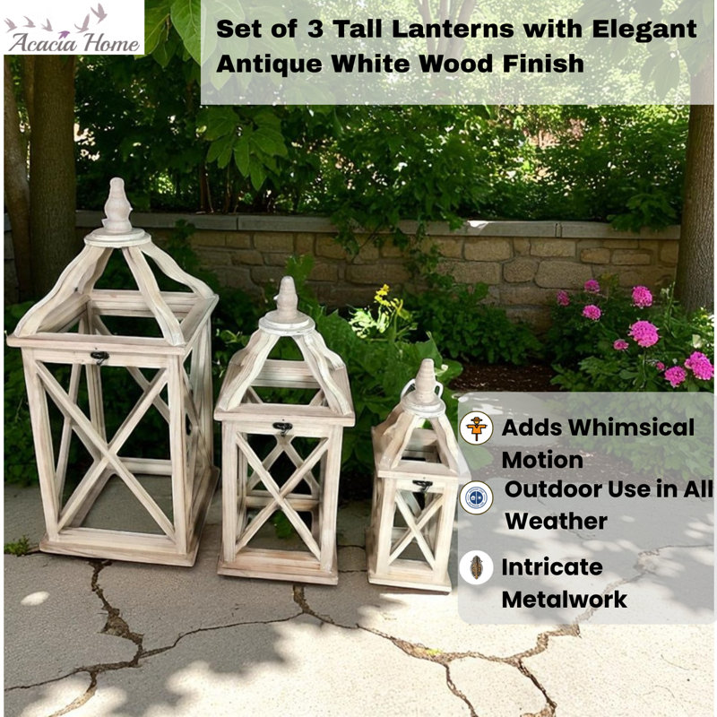 3 Piece Wood Floor Lantern Set