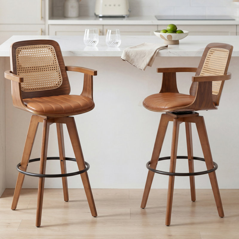 Tabouret de comptoir pivotant Clero, Tabouret de comptoir (siège d'une hauteur de 26 p, Brun