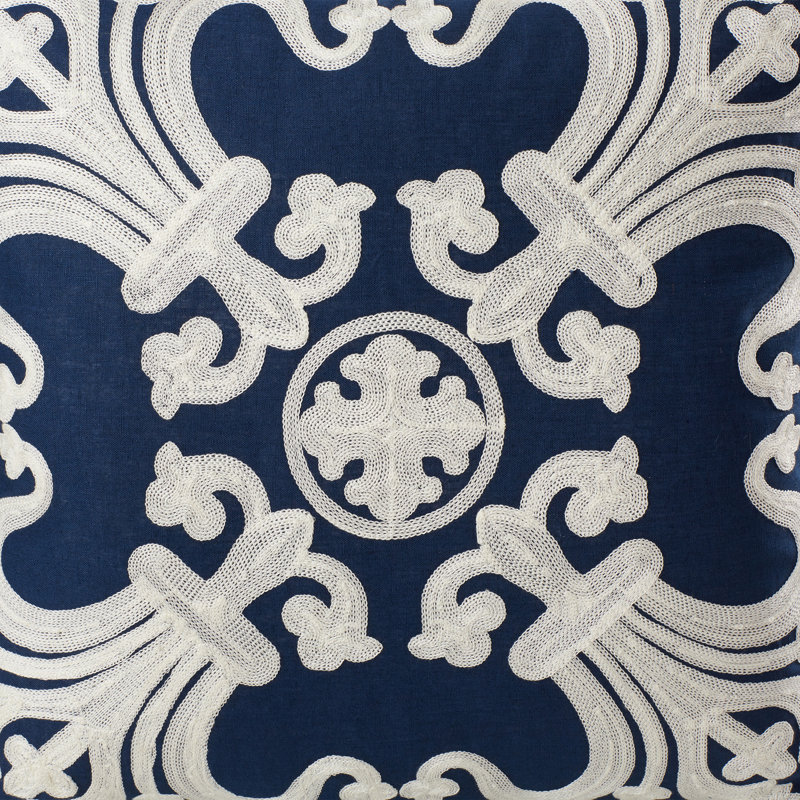 Embroidered Cotton Reversible Throw Pillow, Square 22", Navy/Blue
