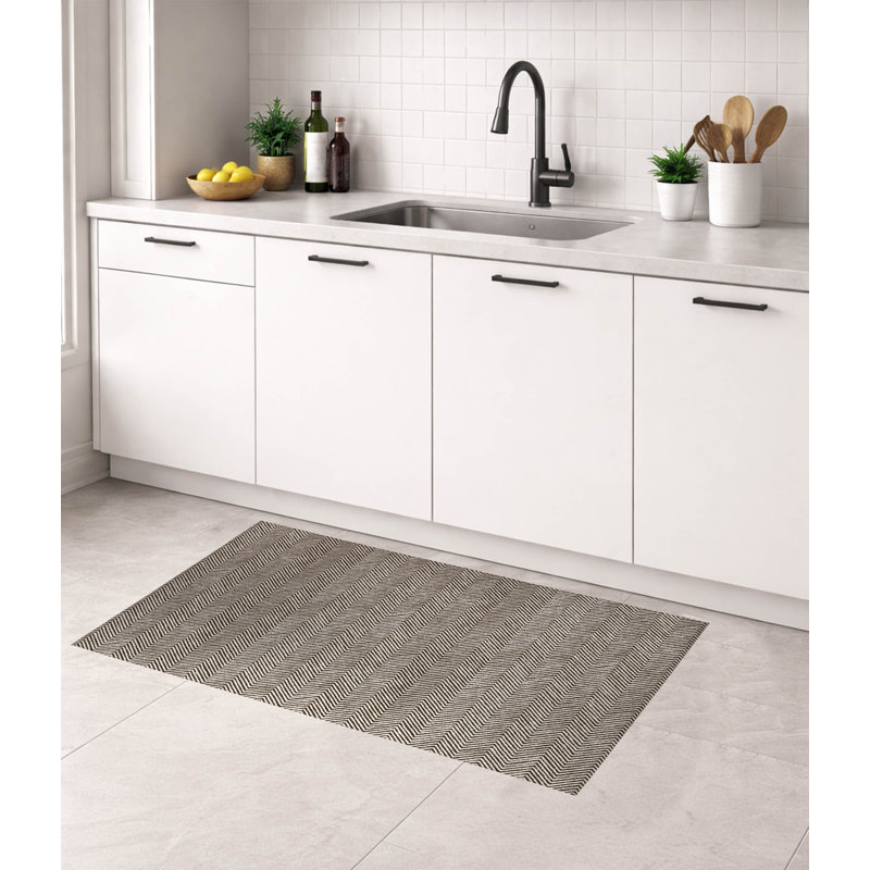 Tapis de cuisine à profil bas Chevron Groove, Rectangle 5 pi x 7 pi, Brun moka