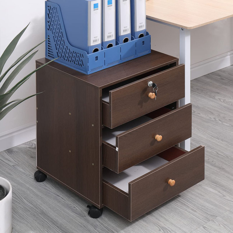 Lakemia 40cm Wide 3 -Drawer Mobile File Cabinet, Dark Oak