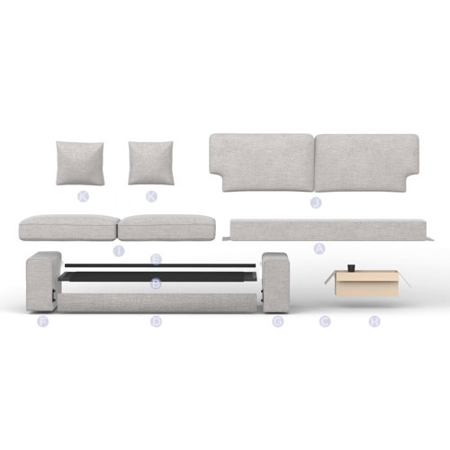 89'' Square Arm Sofa 3 Seater Modern Upholstered couch With 2 Toss Pillows