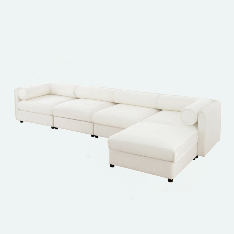 Canapé modulaire en L à 4 places avec rangement, H 27,9 po x l 142,5 po x P 37,4 po, Chenille blanche