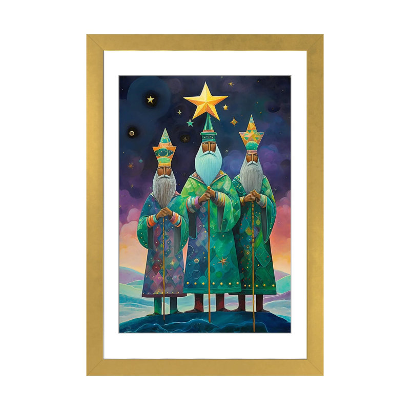 «We Three Kings», reproduction d'art murale, papier d'art encadré, H 32 po x l 24 po, Doré