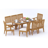 8 Seats 9 Pcs Grade-A Teak Wood Dining Set: 71" Rectangle Table And 8 Caranas Chairs (2 Arm & 6 Armless Chairs) #11Ca1602