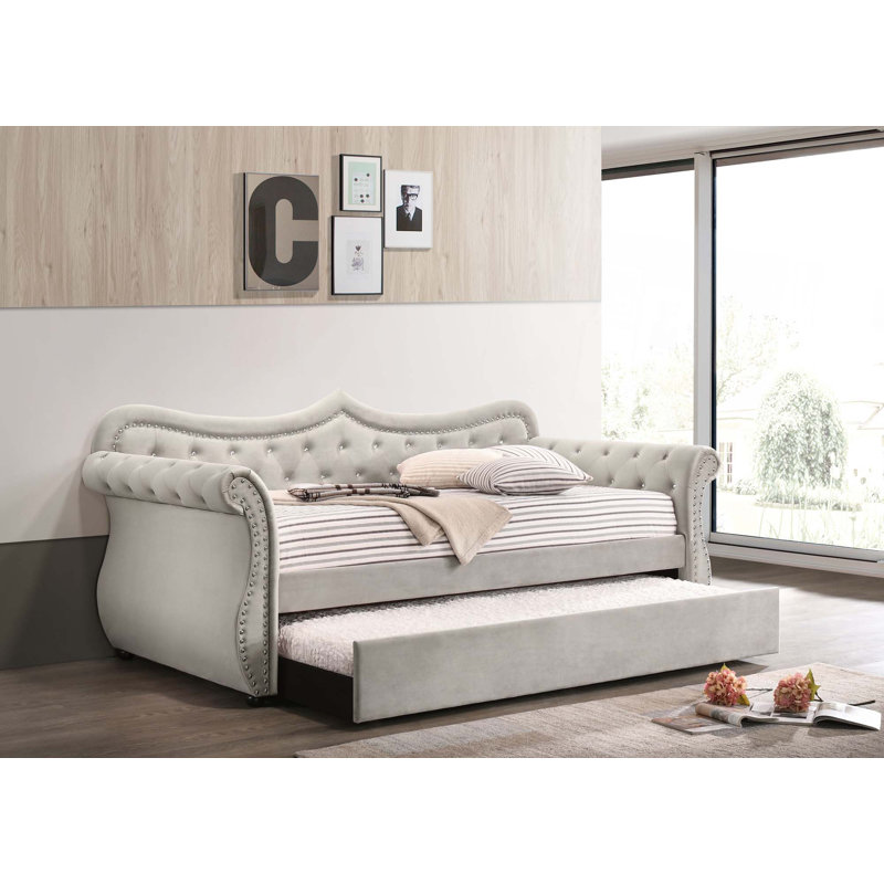 Lit de jour en velours avec couchette, taille simple, Beige