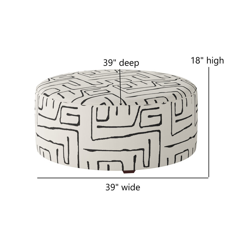 Weigand 39" Wide Round Abstract Cocktail Ottoman, Fossil Ebony Revolution Performance Fabrics