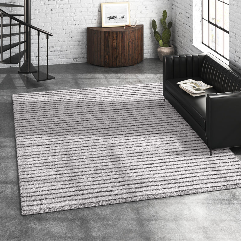 Shawn Striped Gray/Dark Gray Area Rug, Rectangle 4'5" x 6'5"