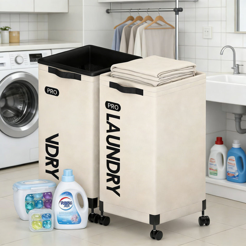 Panier à linge robuste avec roulettes et sac de lavage amovible, panier à linge pliable de grande capacité avec structure en acier, organisateur de vêtements autoportant