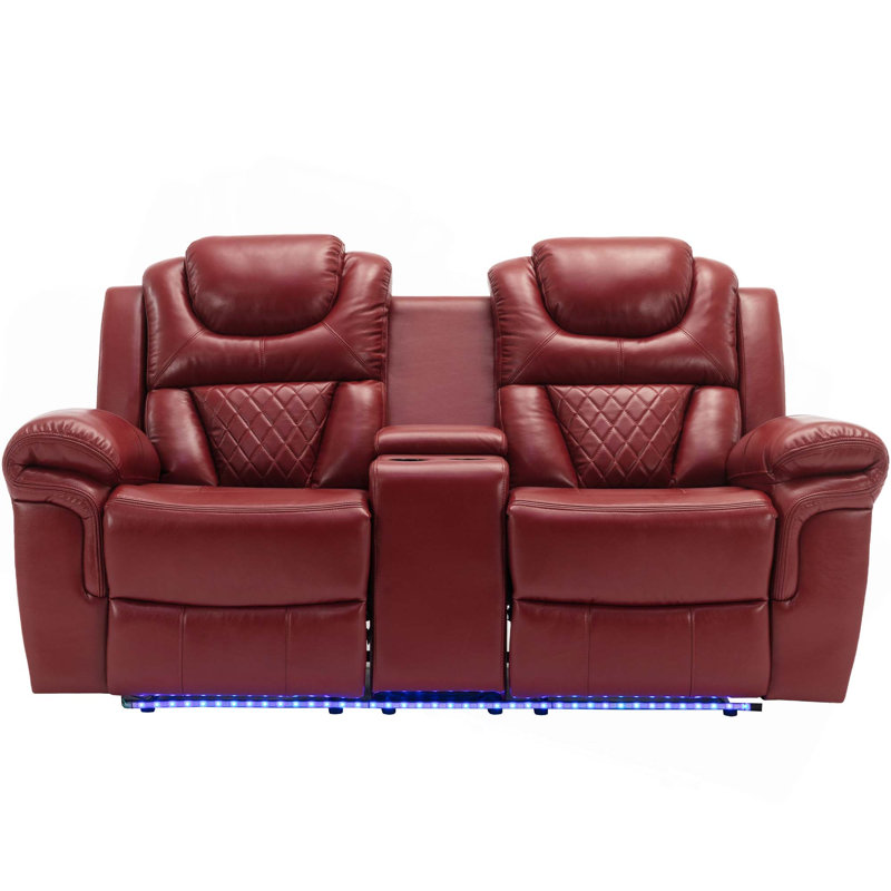 Home Theater Seating Manual Recliner Loveseat With Hide-Away Storage,Cup Holders And Led Light Strip For Living Room