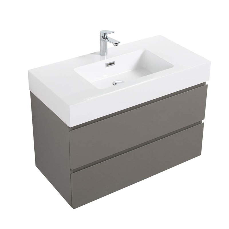 36'' Single Bathroom Vanity with Ceramic Top, Gray