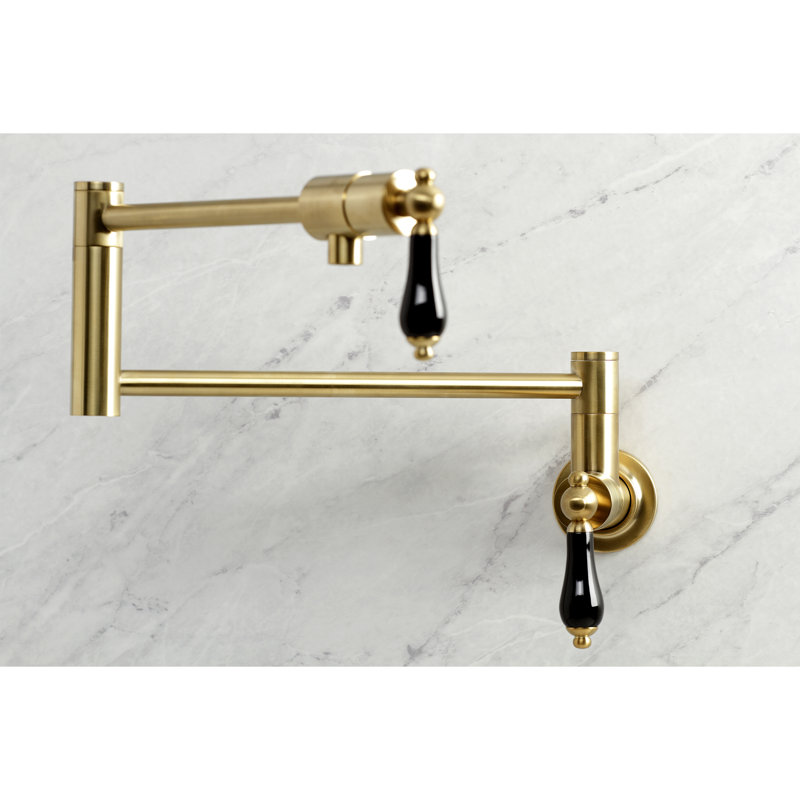 Kingston Brass Duchess Two-Handle 1-Hole Wall Mount Pot Filler Faucet, Brushed Brass/Black