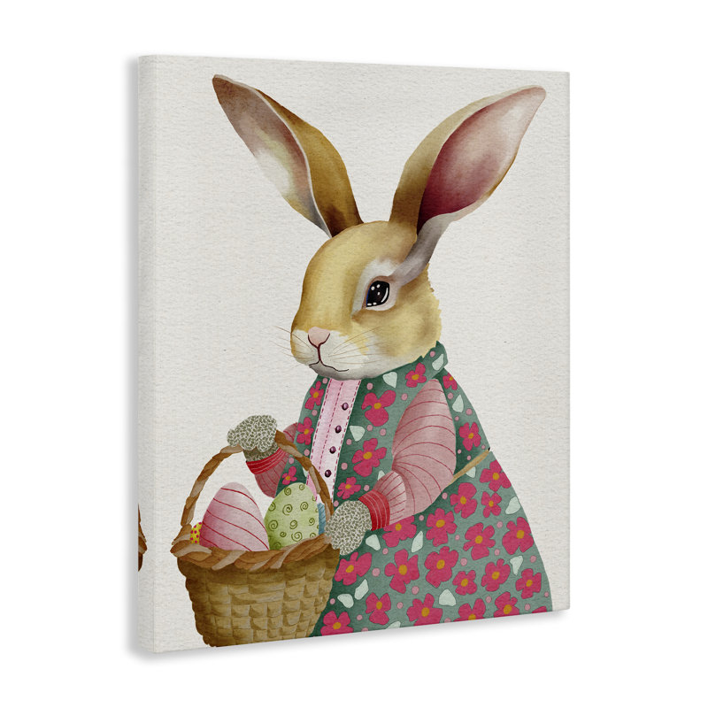 Art mural sur toile "Lapin de Pâques avec panier à œufs", design par Regina Moore, H 48 po x l 36 po