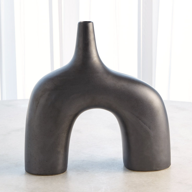Handcrafted Earthenware Table Vase 1, 13" H x 13" W x 4" D, Black