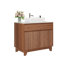 Meuble-lavabo autoportant en noyer de 36 po avec lavabo vasque et comptoir en pierre blanche 36 po-135606601