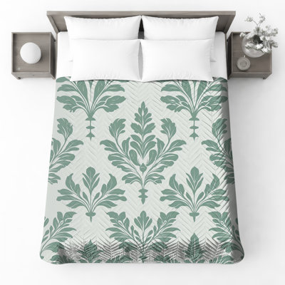 Green Leafy Damask Bedding Damask Bedspread Pattern
