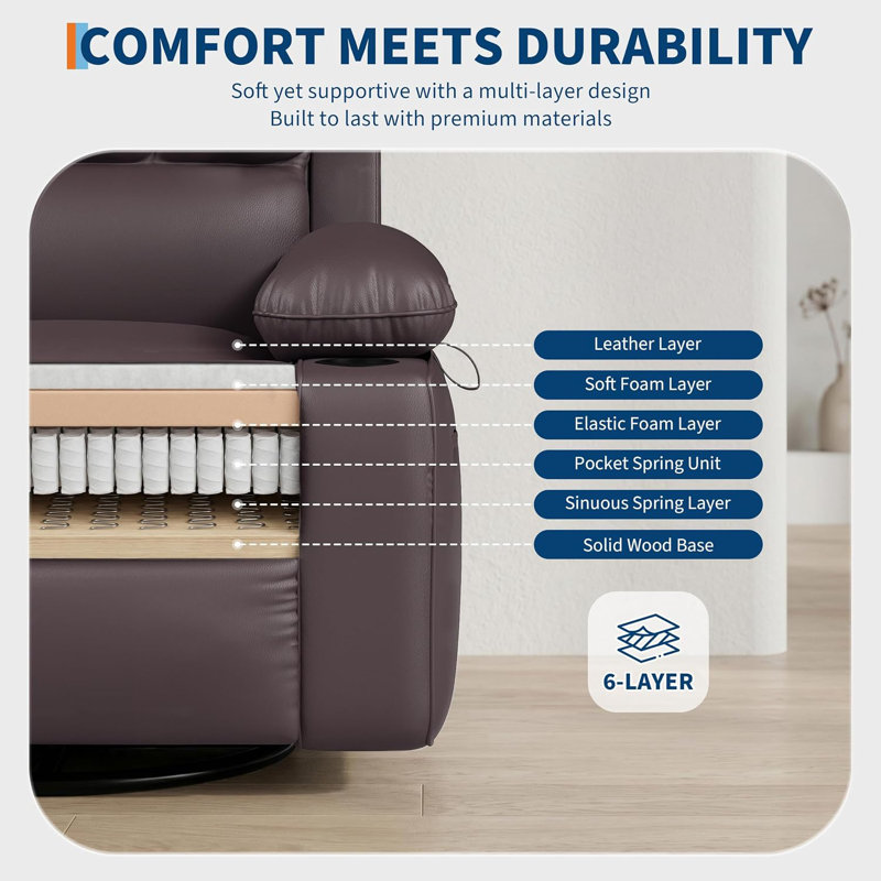 Fauteuil inclinable en cuir avec chaleur et massage, Café