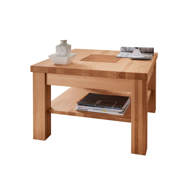 Aidian Solid Wood Four Leg Coffee Table with Storage, Beech