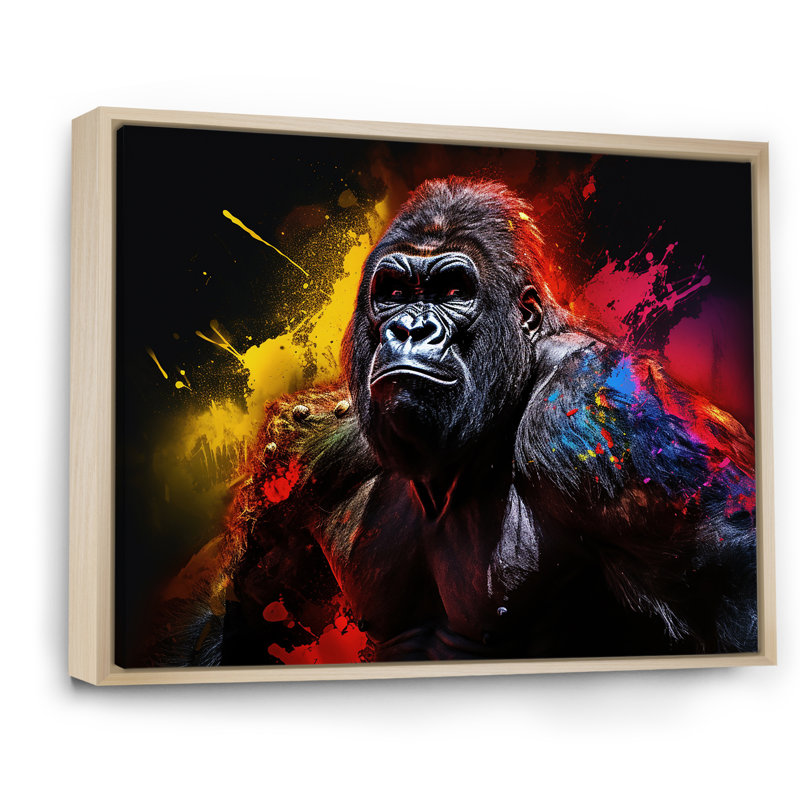 Multicolore Gorilla Force - Gorilla, reproduction d'art mural, Cadre naturel flottant, H 30 po x l 40 po x P 1,5 po