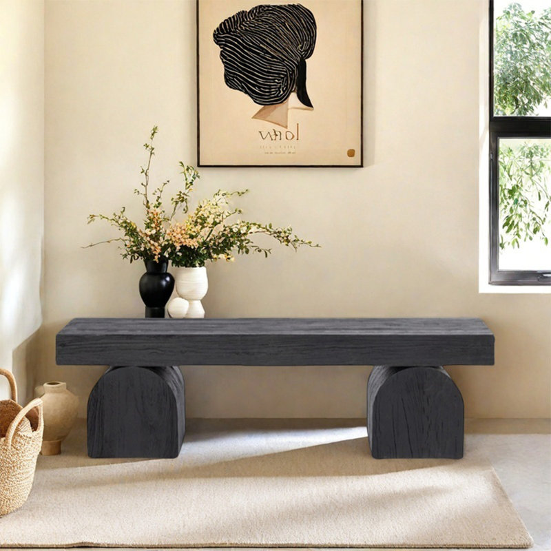 Simple modern bench resting comfortably black, 17.72" H x 62.99" W x 16.54" D