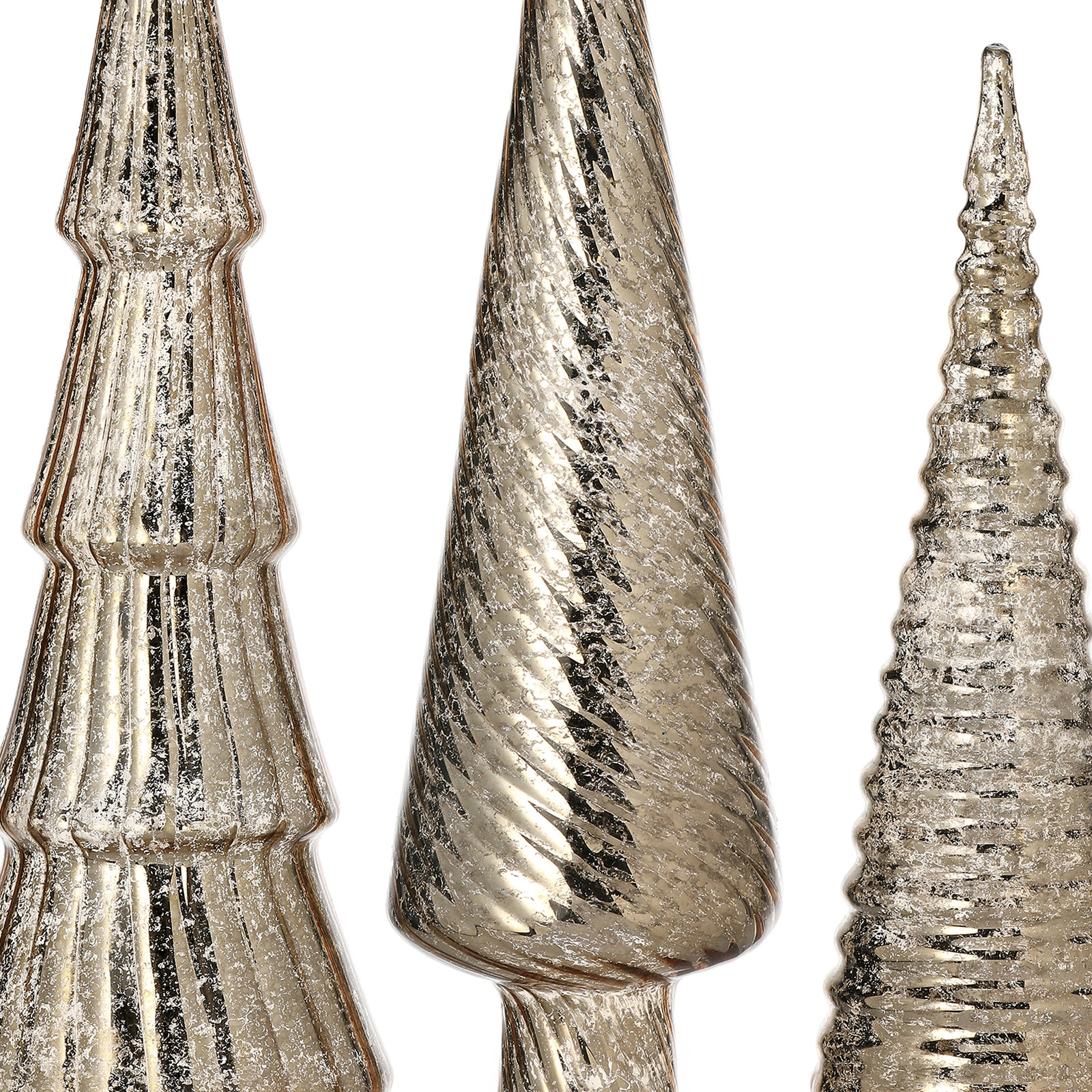 Glyndia 3-Piece Mercury Glass Tabletop Tree Set, Champagne