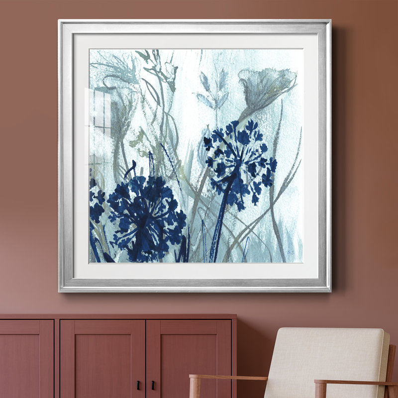 Indigo Field II - peinture encadrée, H 26,5 po x l 26,5 po x P 1,5 po, Encadrement argenté