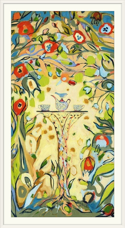 «Nolani Tea for Two» - reproduction d'art, H 32 po x l 20 po x P 1 po, Cadre blanc