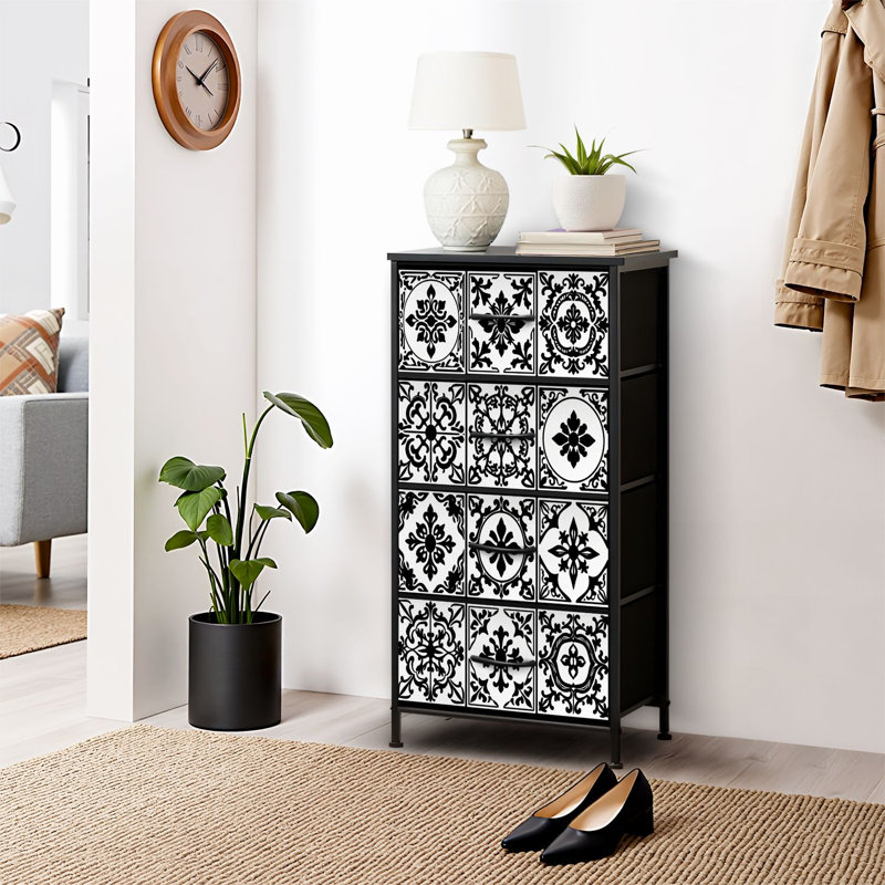4 Drawer Dresser for Bedroom, Narrow Chest of Drawers, Wooden Top and Study Iron Frame 18"x37.5"-(WxH)